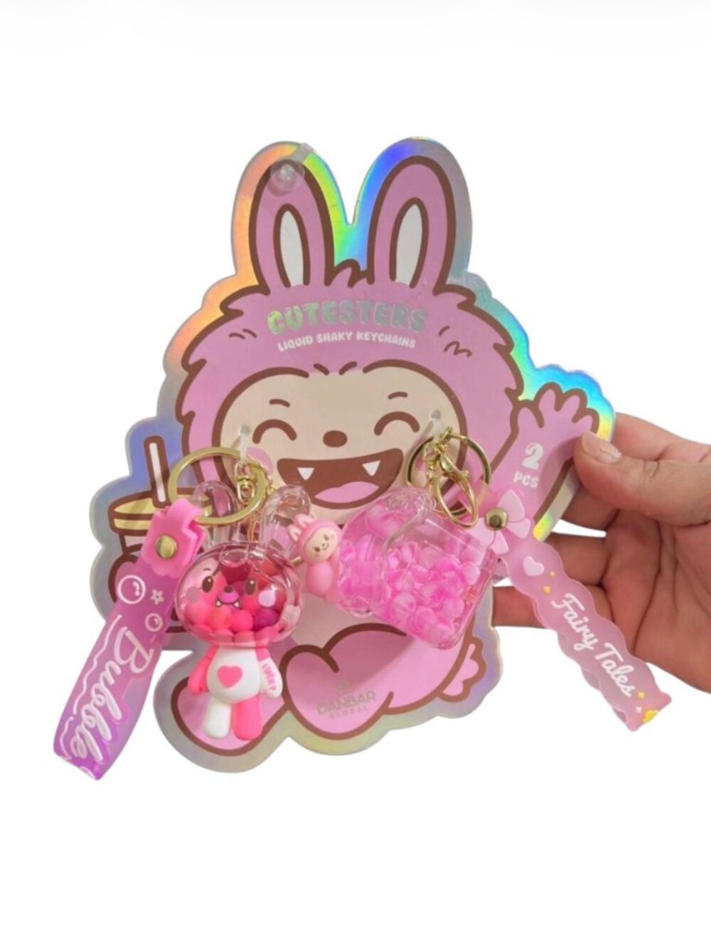 Cutesters Liquid Shaky Keychains 2pc Pink Bunny Fairy Tales Bubble NWT